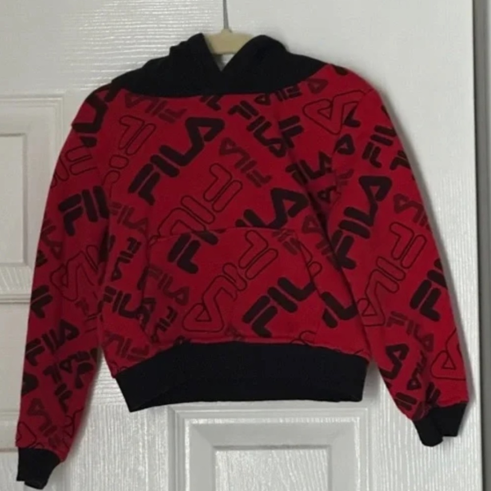 Toddler 2T FILA Hoodie Red and Black Monogrammed Pull Over